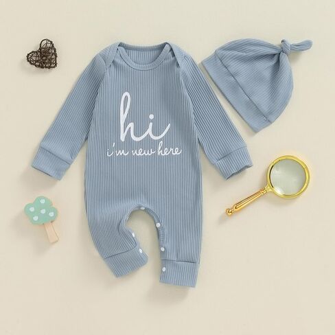aporake Baby Boy Girl Clothes Hi I'm New Here Newborn Outfit One Piece Romper Bodysuit Jumpsuit+hat Newborn Hospital Outfit in Saudi Arabia
