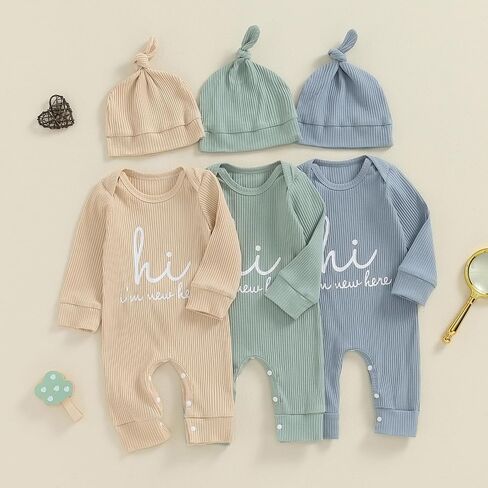 aporake Baby Boy Girl Clothes Hi I'm New Here Newborn Outfit One Piece Romper Bodysuit Jumpsuit+hat Newborn Hospital Outfit in Saudi Arabia