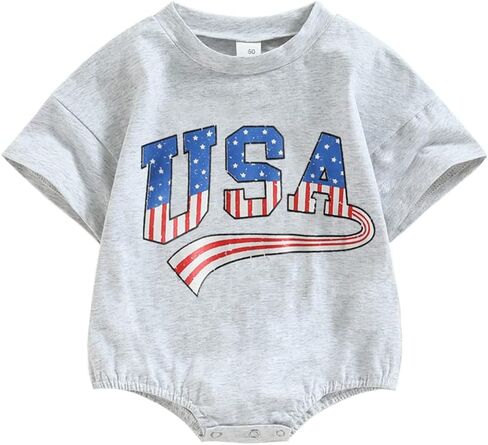 4th of July Baby Boy Girl Outfits USA Letter Print Short Sleeve Romper American Flag Clothes in Saudi Arabia