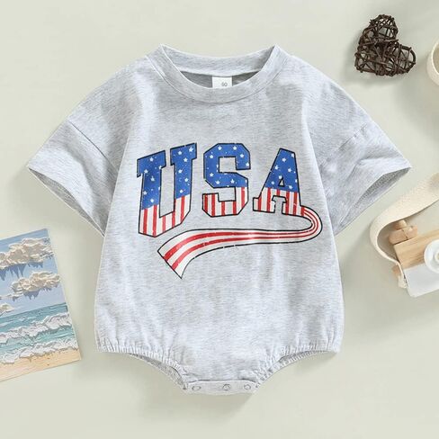 4th of July Baby Boy Girl Outfits USA Letter Print Short Sleeve Romper American Flag Clothes in Saudi Arabia