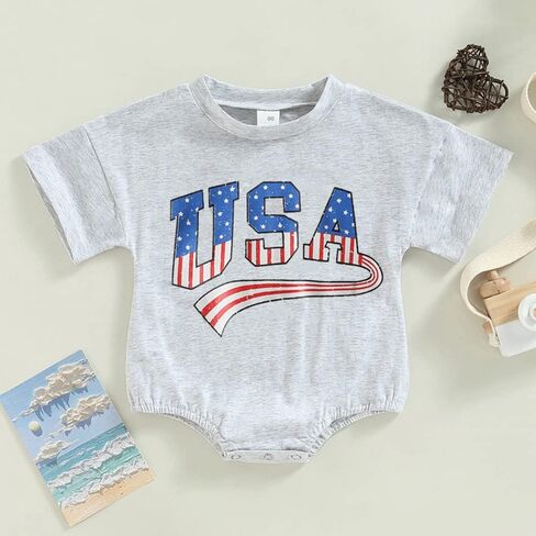 4th of July Baby Boy Girl Outfits USA Letter Print Short Sleeve Romper American Flag Clothes in Saudi Arabia
