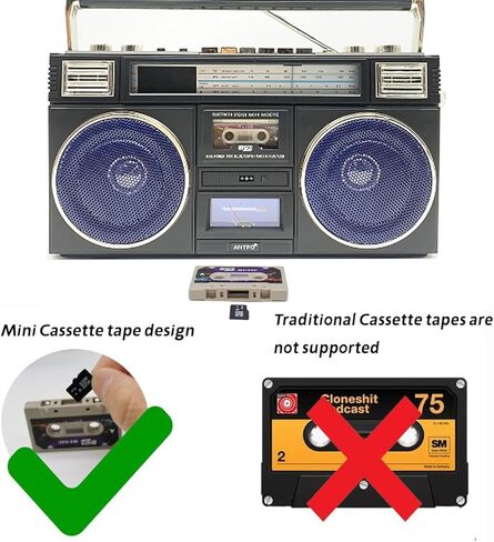 Retro Cassette Boombox، مشغل بلوتوث 5.1، مسجل كلاسيكي على طراز الثمانينيات، يدعم USB/Micro SD/AUX، راديو AM/FM، مكبرات صوت مزدوجة 30 وات، بطارية مدمجة بقوة 12000 مللي أمبير في الساعة in Kuwait