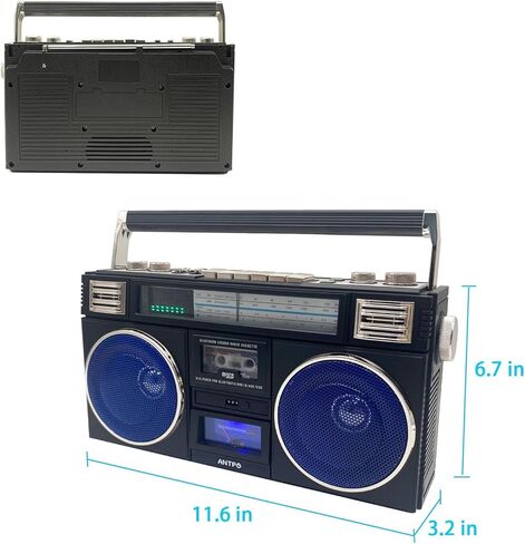 Retro Cassette Boombox، مشغل بلوتوث 5.1، مسجل كلاسيكي على طراز الثمانينيات، يدعم USB/Micro SD/AUX، راديو AM/FM، مكبرات صوت مزدوجة 30 وات، بطارية مدمجة بقوة 12000 مللي أمبير في الساعة in Kuwait