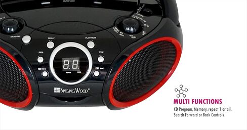 SINGING WOOD Portable CD Player AM FM Analog Tuning Radio with Aux Line in, Headphone Jack, Foldable Carrying Handle (Black with a Touch of Red Rims) (Renewed) in Saudi Arabia