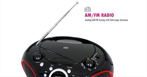 SINGING WOOD Portable CD Player AM FM Analog Tuning Radio with Aux Line in, Headphone Jack, Foldable Carrying Handle (Black with a Touch of Red Rims) (Renewed) in Saudi Arabia