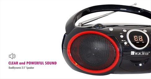 SINGING WOOD Portable CD Player AM FM Analog Tuning Radio with Aux Line in, Headphone Jack, Foldable Carrying Handle (Black with a Touch of Red Rims) (Renewed) in Saudi Arabia