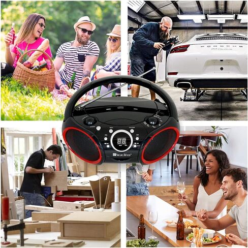 SINGING WOOD Portable CD Player AM FM Analog Tuning Radio with Aux Line in, Headphone Jack, Foldable Carrying Handle (Black with a Touch of Red Rims) (Renewed) in Saudi Arabia