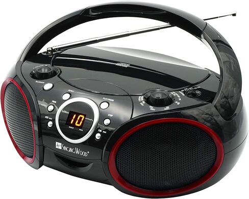 SINGING WOOD Portable CD Player AM FM Analog Tuning Radio with Aux Line in, Headphone Jack, Foldable Carrying Handle (Black with a Touch of Red Rims) (Renewed) in Saudi Arabia
