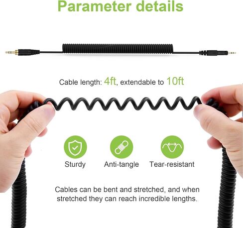 كابل ATH-M50x بديل ملفوف سلك Aux متوافق مع سماعات الرأس Audio Technica ATH-M50x / ATH-M40x / ATH-M70x / ATH-M60X، مع محول 6.35 مم (1/4 بوصة) in Kuwait