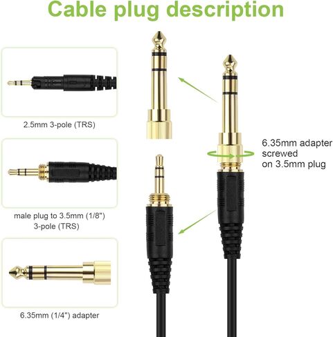 كابل ATH-M50x بديل ملفوف سلك Aux متوافق مع سماعات الرأس Audio Technica ATH-M50x / ATH-M40x / ATH-M70x / ATH-M60X، مع محول 6.35 مم (1/4 بوصة) in Kuwait