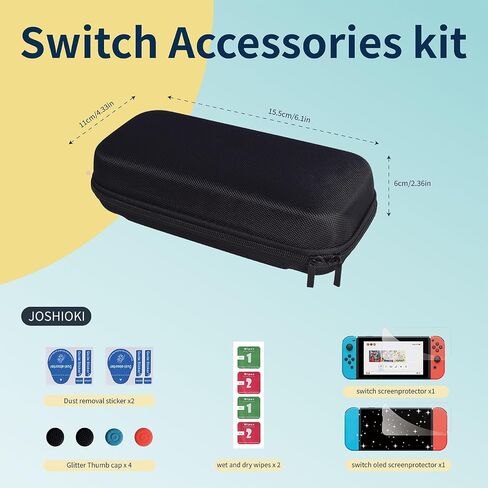 حقيبة حمل JOSHIOK متوافقة مع وحدة تحكم Nintendo Switch وSwitch OLED - حقيبة واقية صلبة محمولة للسفر مع 20 خرطوشة ألعاب لوحدة التحكم والملحقات بسحاب أسود in Saudi Arabia