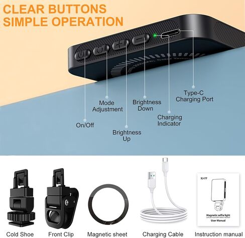 128 LED MagSafe Phone Light, Selfie Light, 2000Mah Rechargeable Clip Video Light, Adjustable 3 Light Modes, for Phone, Camera, Laptop, iPad, Light for Phone, Selfie, Video Conference, Vlog. in Saudi Arabia
