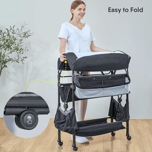 BabyBond Portable Baby Changing Table with 2 Storage Baskets (Beige) | Large Storage Foldable Changing Table for Infant and Newborn, Height Adjustable Diaper Changing Table with Lockable Wheels in Saudi Arabia