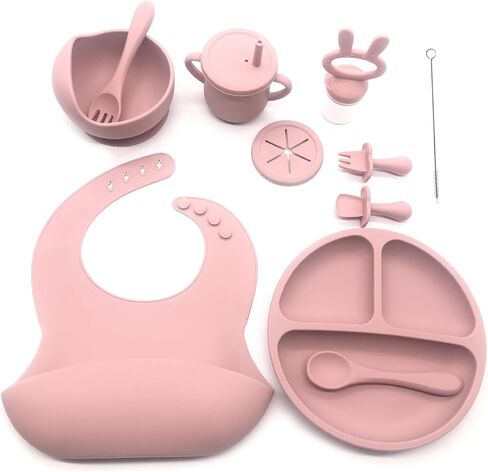 Silicone Baby Feeding Set, Baby Plates and Bowls Set, Suction Plates for Baby, Baby Feeding Essentials, Baby Led Weaning Supplies, Baby Plates with Suction, Baby Utensils, Regular, Dusty Blue in Saudi Arabia