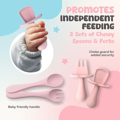 Silicone Baby Feeding Set, Baby Plates and Bowls Set, Suction Plates for Baby, Baby Feeding Essentials, Baby Led Weaning Supplies, Baby Plates with Suction, Baby Utensils, Regular, Dusty Blue in Saudi Arabia