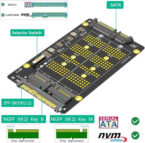 New Version 2 in 1 Combo M.2(NGFF) NVME PCI-E SSD to U.2 SFF-8639 ＆M.2(NGFF) SATA SSD to SATA Adapter in Saudi Arabia