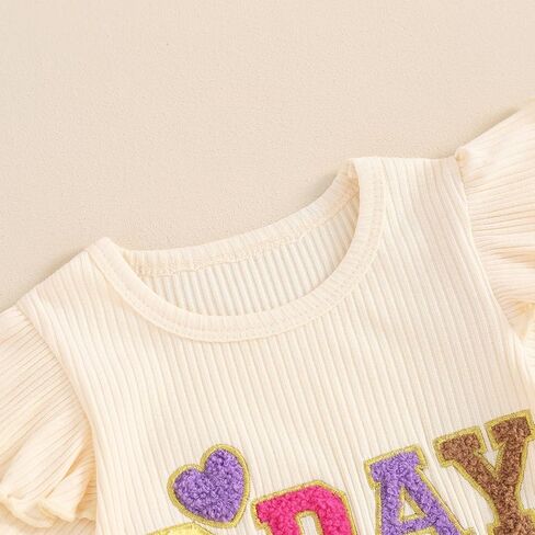 Kayotuas Toddler Baby Girl Birthday Outfit Ruffle Ribbed Knit Short Sleeve T-Shirts Tops Flare Pants Cute 2 Piece Clothes Set in Saudi Arabia