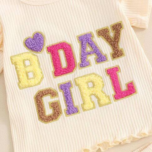 Kayotuas Toddler Baby Girl Birthday Outfit Ruffle Ribbed Knit Short Sleeve T-Shirts Tops Flare Pants Cute 2 Piece Clothes Set in Saudi Arabia
