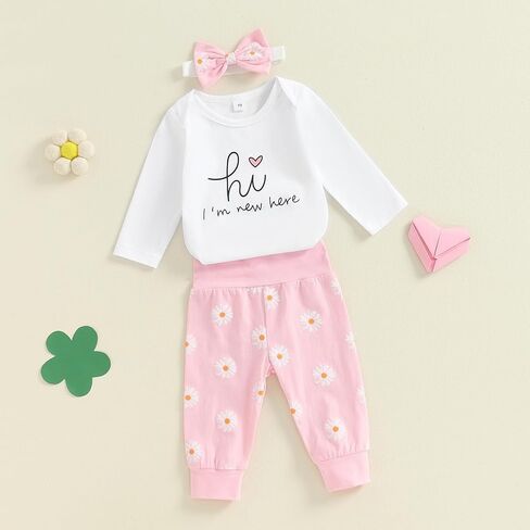 Newborn Baby Girl Clothes Coming Home Outfit Letter Print Romper Bodysuit Daisy Floral Pant Fall Hospital Outfit in Saudi Arabia