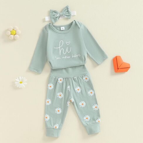 Newborn Baby Girl Clothes Coming Home Outfit Letter Print Romper Bodysuit Daisy Floral Pant Fall Hospital Outfit in Saudi Arabia