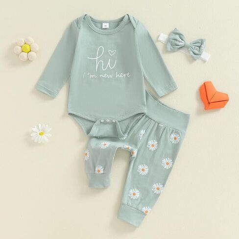 Newborn Baby Girl Clothes Coming Home Outfit Letter Print Romper Bodysuit Daisy Floral Pant Fall Hospital Outfit in Saudi Arabia