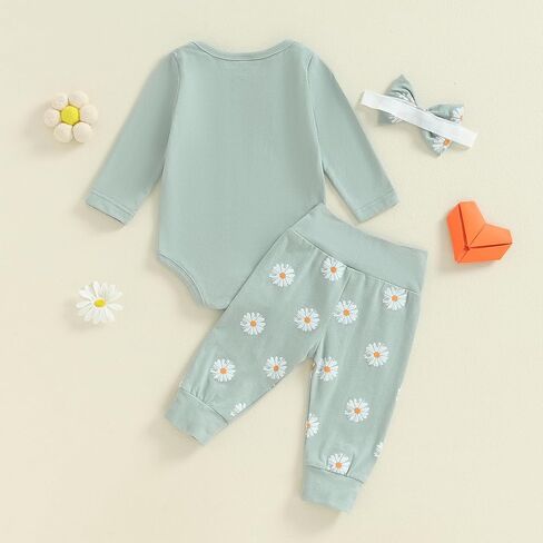 Newborn Baby Girl Clothes Coming Home Outfit Letter Print Romper Bodysuit Daisy Floral Pant Fall Hospital Outfit in Saudi Arabia