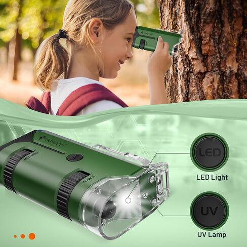 100x-250x Mini Pocket Microscope for Kids Adults, Protable Handheld Microscope with 5 Microscope Slides, Phone Adapter, Miniscope Portable Microscope Kit for Kids Adults Science Lab Education, Green in Saudi Arabia