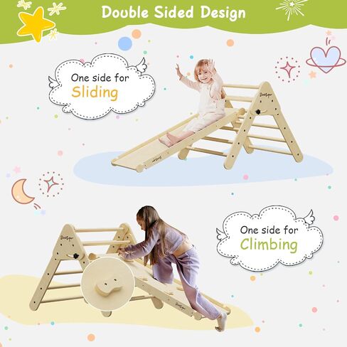 BanaSuper Foldable Pikler Triangle Climber with Ramp 2-in-1 Wooden Climbing Triangle Set with Ladder & Slide Montessori Climbing Toys for Toddler Kids Indoor Playground Play Gym Gift for Boys Girls in Saudi Arabia
