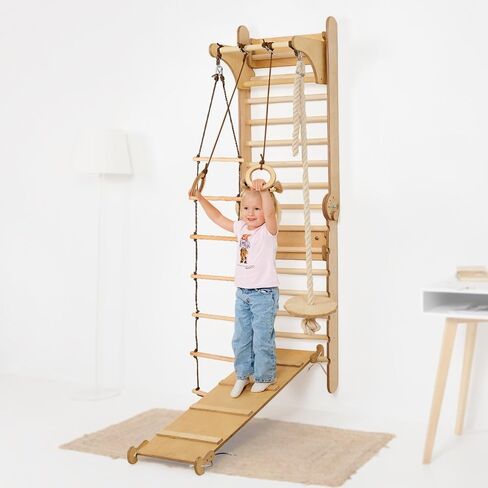 Swedish Ladder Indoor Kids Gym - Montessori Play Gym Climbing Set - Wooden Indoor Playground Climbing Toys for Toddlers 1-3 in Saudi Arabia