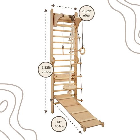 Swedish Ladder Indoor Kids Gym - Montessori Play Gym Climbing Set - Wooden Indoor Playground Climbing Toys for Toddlers 1-3 in Saudi Arabia