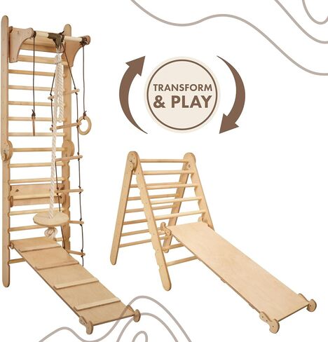 Swedish Ladder Indoor Kids Gym - Montessori Play Gym Climbing Set - Wooden Indoor Playground Climbing Toys for Toddlers 1-3 in Saudi Arabia