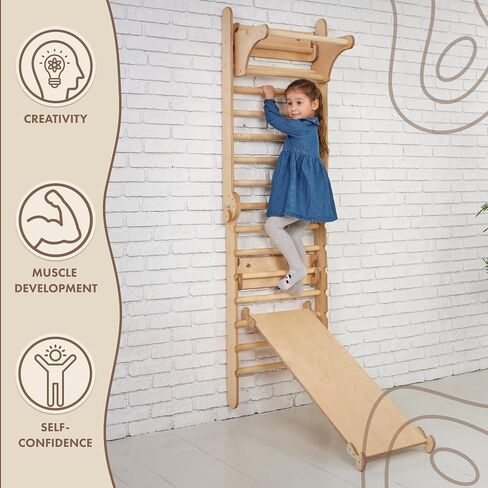 Swedish Ladder Indoor Kids Gym - Montessori Play Gym Climbing Set - Wooden Indoor Playground Climbing Toys for Toddlers 1-3 in Saudi Arabia