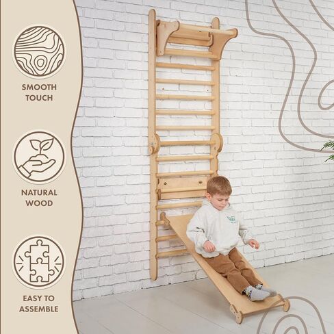 Swedish Ladder Indoor Kids Gym - Montessori Play Gym Climbing Set - Wooden Indoor Playground Climbing Toys for Toddlers 1-3 in Saudi Arabia
