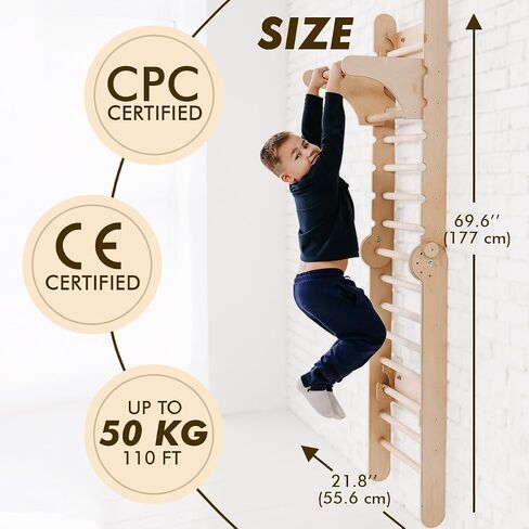 Swedish Ladder Indoor Kids Gym - Montessori Play Gym Climbing Set - Wooden Indoor Playground Climbing Toys for Toddlers 1-3 in Saudi Arabia