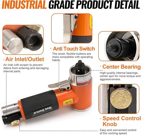 مجموعة أدوات صنفرة الهواء المدارية الصغيرة 2/3 بوصة 2 في 1 مطحنة هواء بزاوية صناعية ماكينة سنفرة هوائية لأعمال هيكل السيارات والمعادن والخشب - موديل جديد in Kuwait