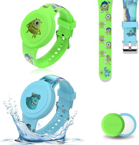 [2 Pcs] for AirTag Bracelet Kids, Cartoon Kids Air Tag Wristband Waterproof Air Tag Holder Cute Hidden Design Air Tag Accessories, Soft Silicone Air Tag Case for Kids (Blue+Green) in Saudi Arabia