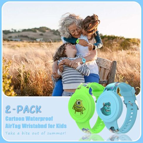[2 Pcs] for AirTag Bracelet Kids, Cartoon Kids Air Tag Wristband Waterproof Air Tag Holder Cute Hidden Design Air Tag Accessories, Soft Silicone Air Tag Case for Kids (Blue+Green) in Saudi Arabia