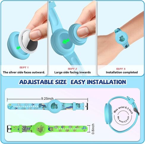 [2 Pcs] for AirTag Bracelet Kids, Cartoon Kids Air Tag Wristband Waterproof Air Tag Holder Cute Hidden Design Air Tag Accessories, Soft Silicone Air Tag Case for Kids (Blue+Green) in Saudi Arabia