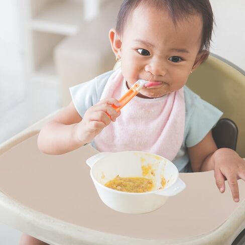 قطعتان من مفرش الكرسي العالي المصنوع من السيليكون لكرسي Stokke Tripp Trapp، مفرش طاولة كرسي الطعام للأطفال الرضع والأطفال الصغار (معجون الفول والرمادي الفاتح) in Kuwait