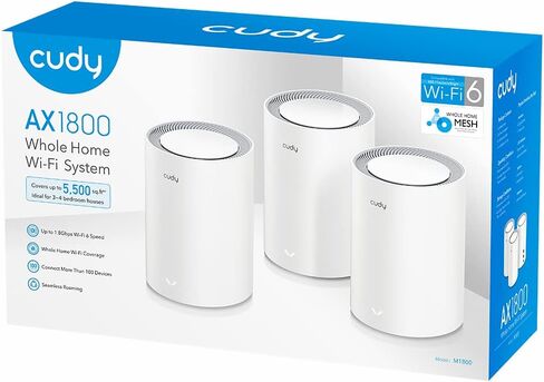 نظام Cudy AX1800 WiFi 6 Mesh (M1800) - يغطي مساحة تصل إلى 5000 قدم مربع. قدم، يستبدل جهاز التوجيه والموسع WiFi6، منافذ جيجابت، OpenVPN، الرقابة الأبوية 3 حزم in Kuwait