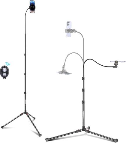 87" Phone Tripod, Overhead Flexible Tall Tripod Stand with Remote, Selfie Stick, Compatible with iPhone, 15.7" Gooseneck/Adjustable 360 Head, Gopro/Ring Light/Webcam/Video Recording/Vlogging in Saudi Arabia
