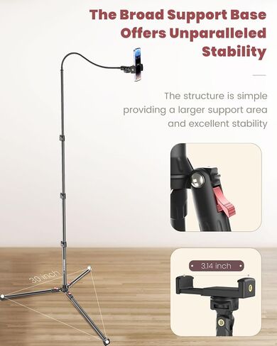 87" Phone Tripod, Overhead Flexible Tall Tripod Stand with Remote, Selfie Stick, Compatible with iPhone, 15.7" Gooseneck/Adjustable 360 Head, Gopro/Ring Light/Webcam/Video Recording/Vlogging in Saudi Arabia