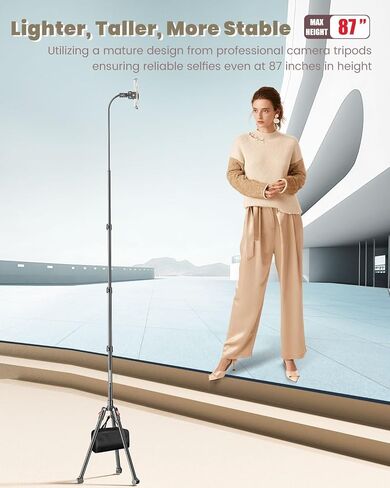 87" Phone Tripod, Overhead Flexible Tall Tripod Stand with Remote, Selfie Stick, Compatible with iPhone, 15.7" Gooseneck/Adjustable 360 Head, Gopro/Ring Light/Webcam/Video Recording/Vlogging in Saudi Arabia