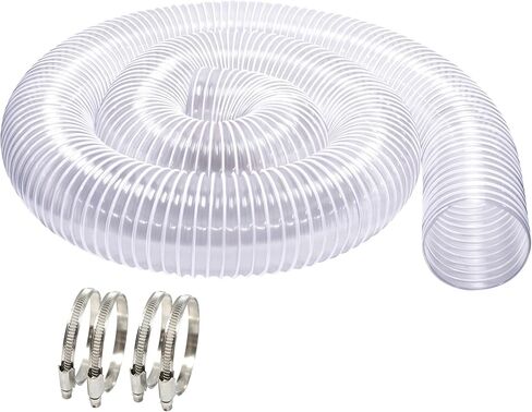 4 Inch x 13 Feet Dust Collection Hose - Heavy Duty Puncture Resistant Clear PVC Debris Fume Collection Hoses-Coated Wire Helix Reinforced - Includes 4 Clamps in Saudi Arabia