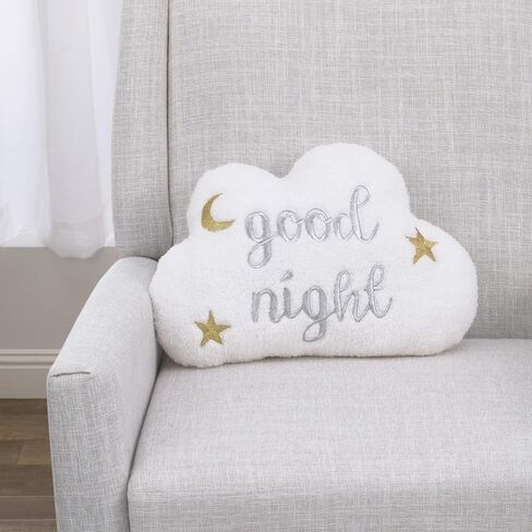 Little Love من NoJo White Cloud مع وسادة زخرفية "Good Night" مطرزة باللونين الذهبي والفضي مع قمر ونجوم in Saudi Arabia