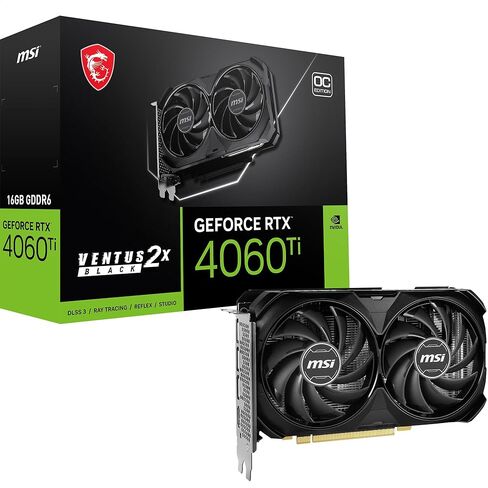 MSI GeForce RTX 4060 Ti VENTUS 2X BLACK 16G OC Graphics Card - RTX 4060 Ti GPU, 16GB GDDR6 (18Gbps/128-bit), PCIe 4.0-2 x TORX Fan 4.0 - HDMI 2.1a, DisplayPort 1.4a in Saudi Arabia
