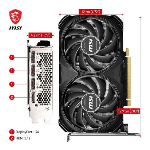 MSI GeForce RTX 4060 Ti VENTUS 2X BLACK 16G OC Graphics Card - RTX 4060 Ti GPU, 16GB GDDR6 (18Gbps/128-bit), PCIe 4.0-2 x TORX Fan 4.0 - HDMI 2.1a, DisplayPort 1.4a in Saudi Arabia