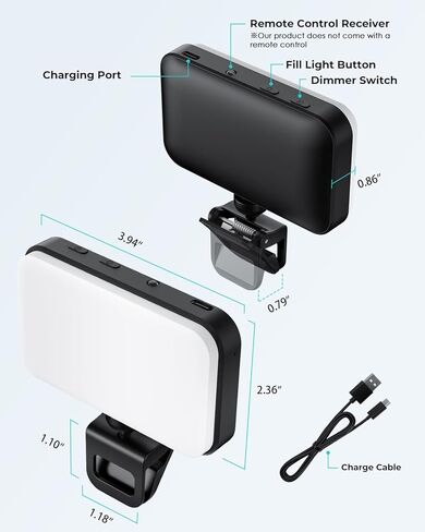 مصباح سيلفي فيوزون لكاميرا الهاتف، مصباح LED بمشبك لمؤتمرات الفيديو، 3 أوضاع إضاءة و5 سطوع، قابل لإعادة الشحن 1000 مللي أمبير في الساعة، محمول، مناسب لأجهزة الكمبيوتر المحمولة/الهواتف/الأجهزة اللوحية/مكالمات تكبير/المكياج in Kuwait