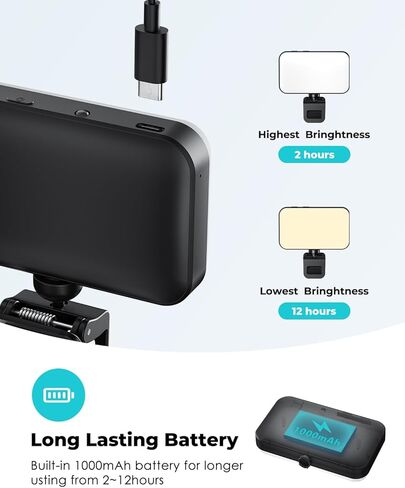 مصباح سيلفي فيوزون لكاميرا الهاتف، مصباح LED بمشبك لمؤتمرات الفيديو، 3 أوضاع إضاءة و5 سطوع، قابل لإعادة الشحن 1000 مللي أمبير في الساعة، محمول، مناسب لأجهزة الكمبيوتر المحمولة/الهواتف/الأجهزة اللوحية/مكالمات تكبير/المكياج in Kuwait