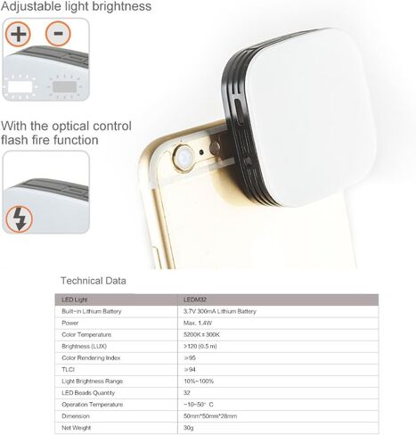 Godox LEDM32 Mini Video Light Smartphone Selfie LED Camera Light with Built-in Lithium Battery for iPhone iPad Sumsung All Kinds Photography Phones in Saudi Arabia